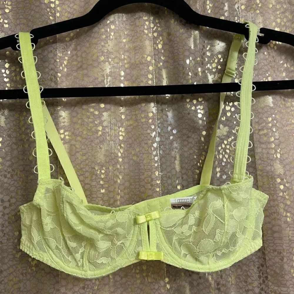 Maison Lejaby Miss Top Half Cup Bra Sunny Neon Yellow Green 32B NWOT